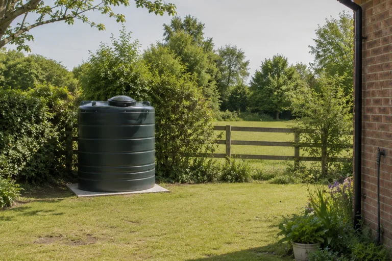 bunded oil tank in a UK garden